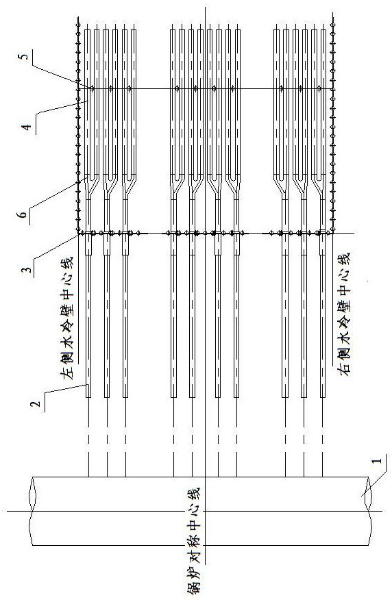 Water wall penetrating structure for low-temperature heating surface of tower furnace and installation method