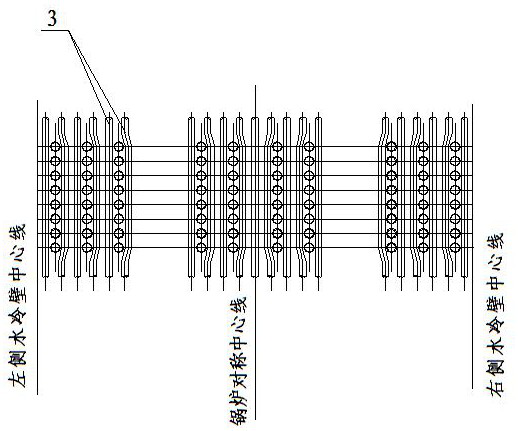 Water wall penetrating structure for low-temperature heating surface of tower furnace and installation method