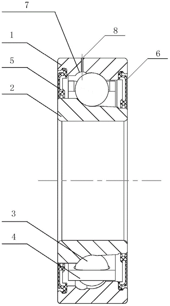 Angular-contact ball bearing capable of realizing grease repeatable-injection at outer ring