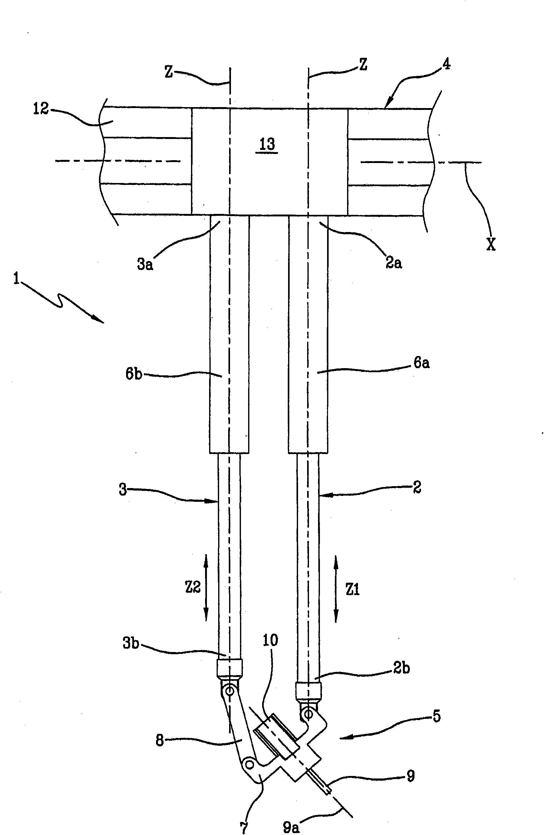 A device for handling and/or performing work operations on objects