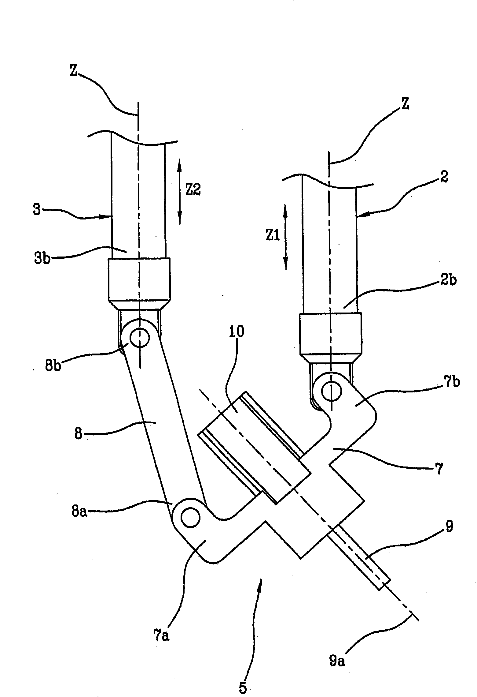 A device for handling and/or performing work operations on objects