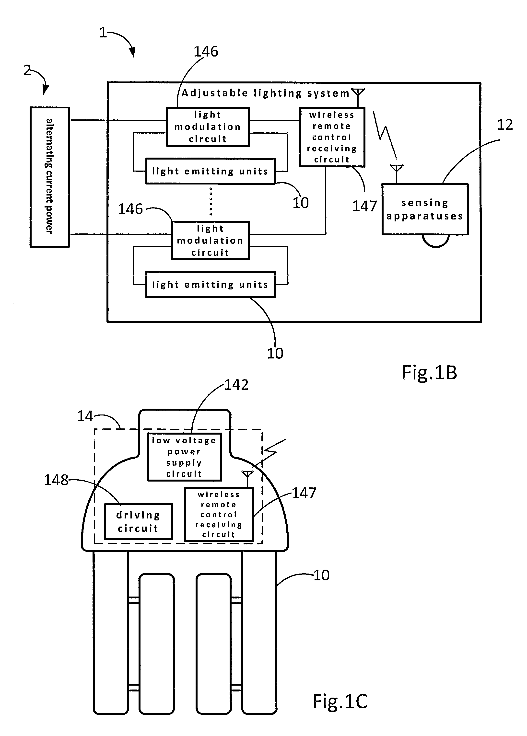 Adjustable lighting system for fluorescent lamp and sensing apparatus of the adjustable lighting system