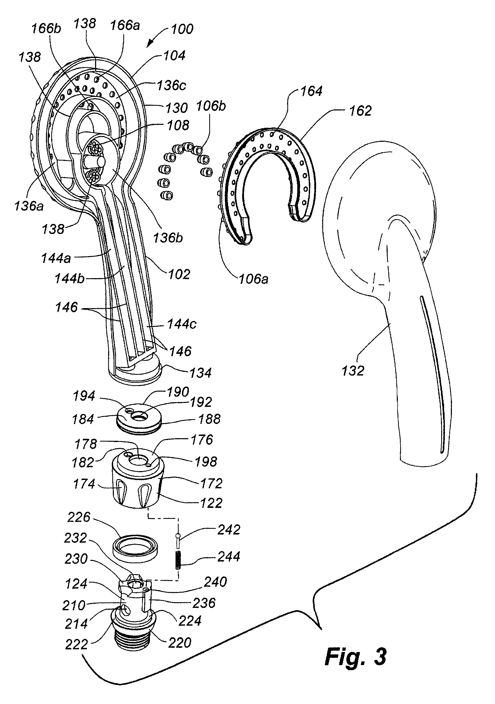 Handheld showerhead with mode control and method of selecting a handheld showerhead mode