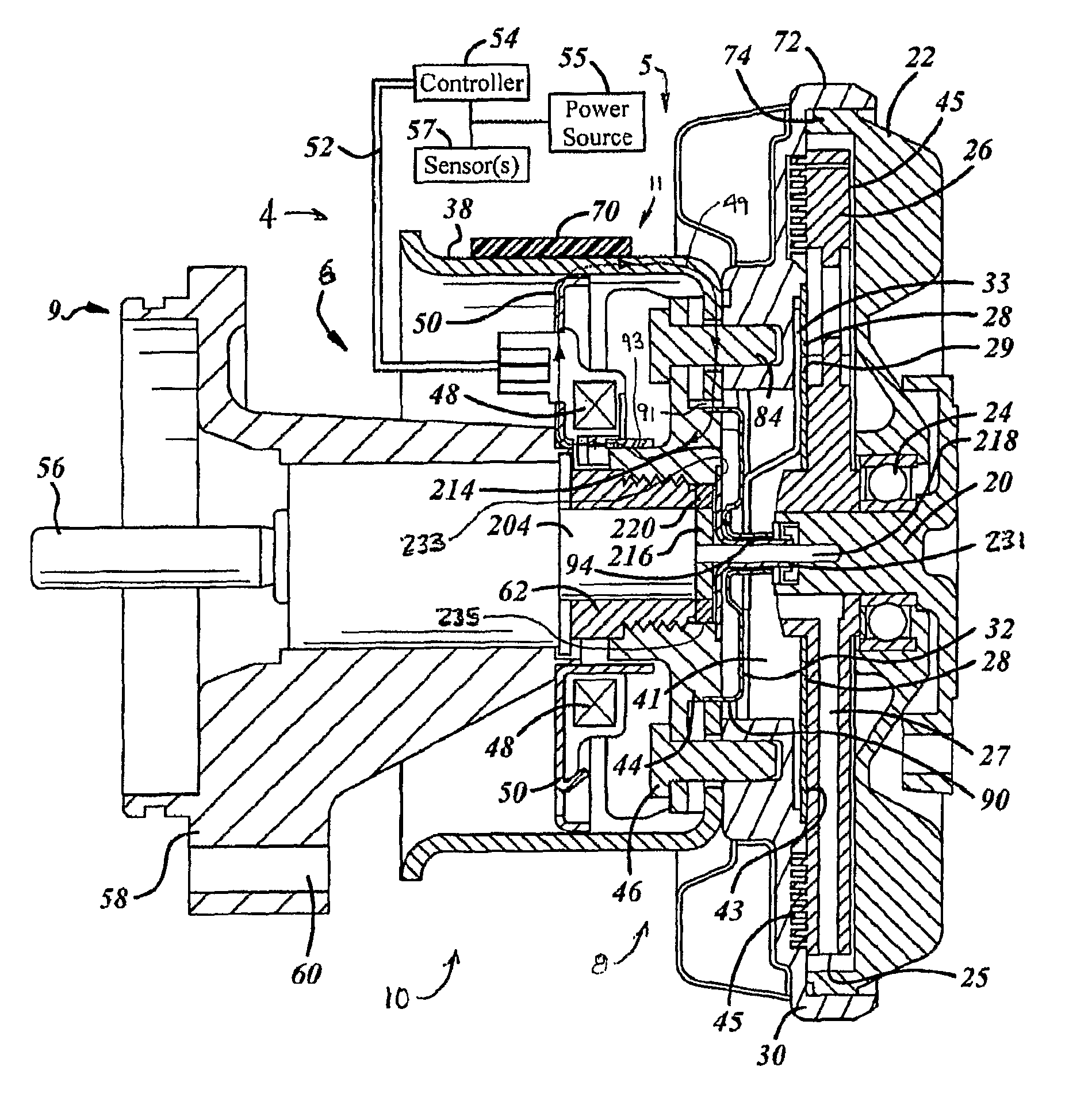 Electromagnetic differential speed control system for a fluid coupling device