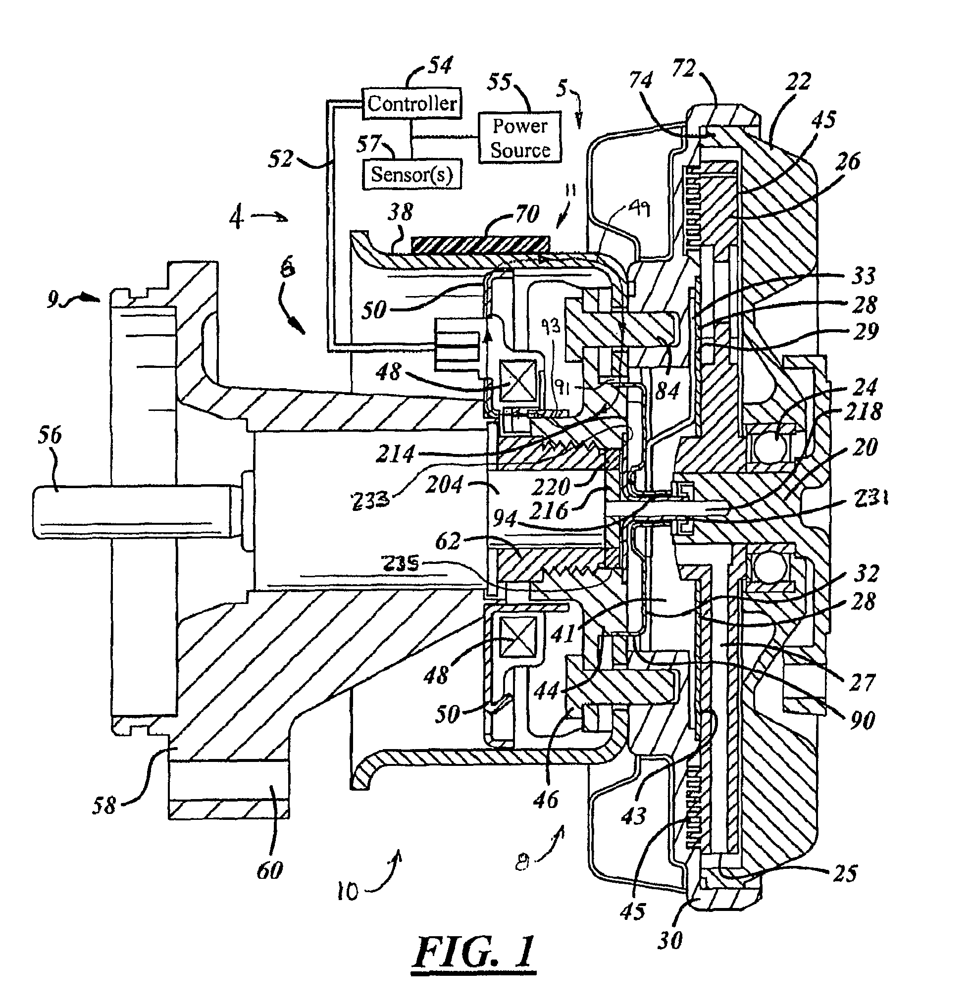 Electromagnetic differential speed control system for a fluid coupling device