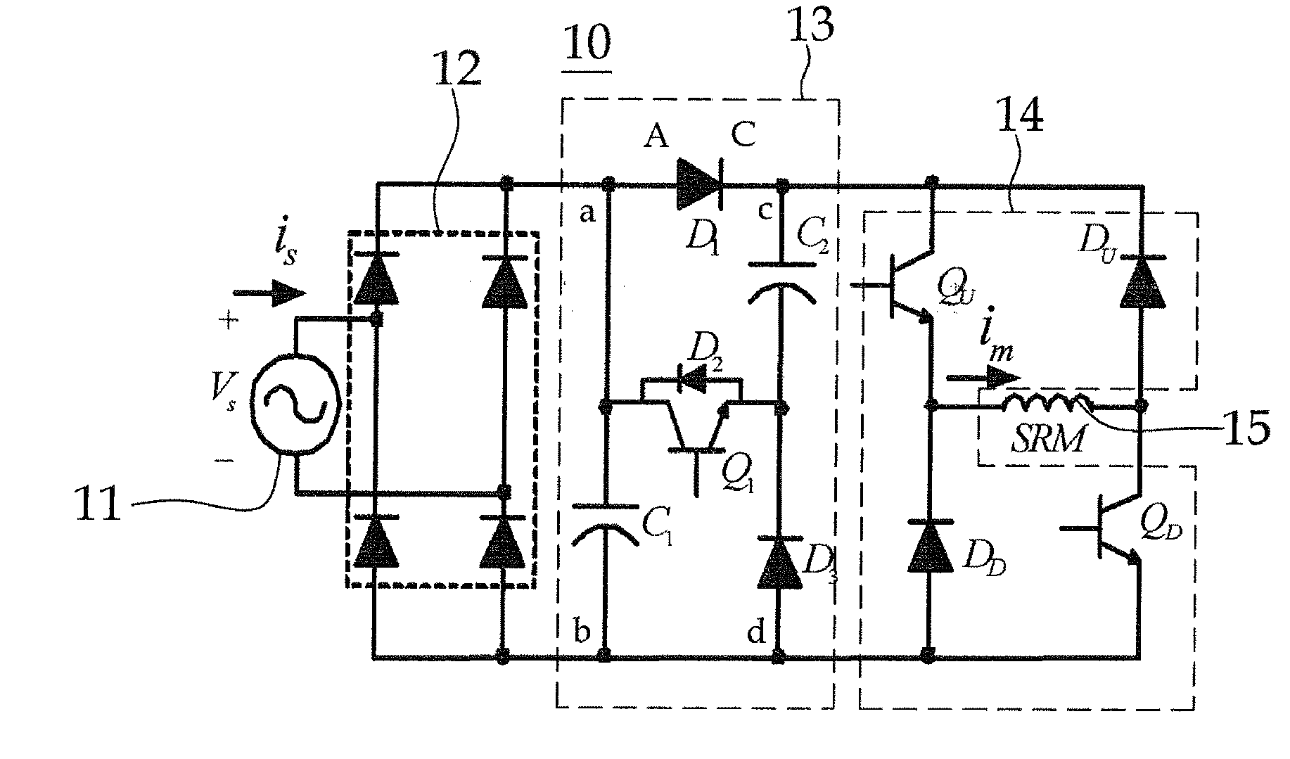 Active boost power converter for single-phase srm