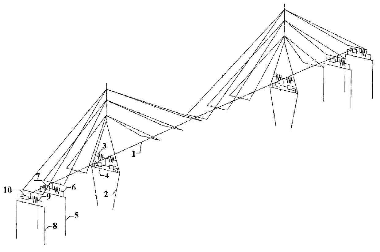 Structural system for controlling transverse response of cable-stayed bridge main beam, auxiliary pier and transition pier