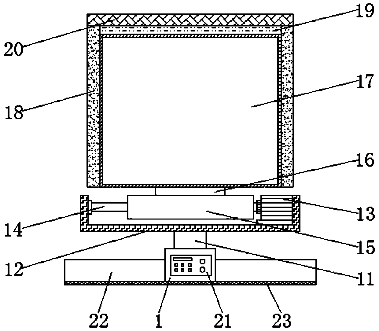 Computer display with automatically-adjusted height and pitching angle