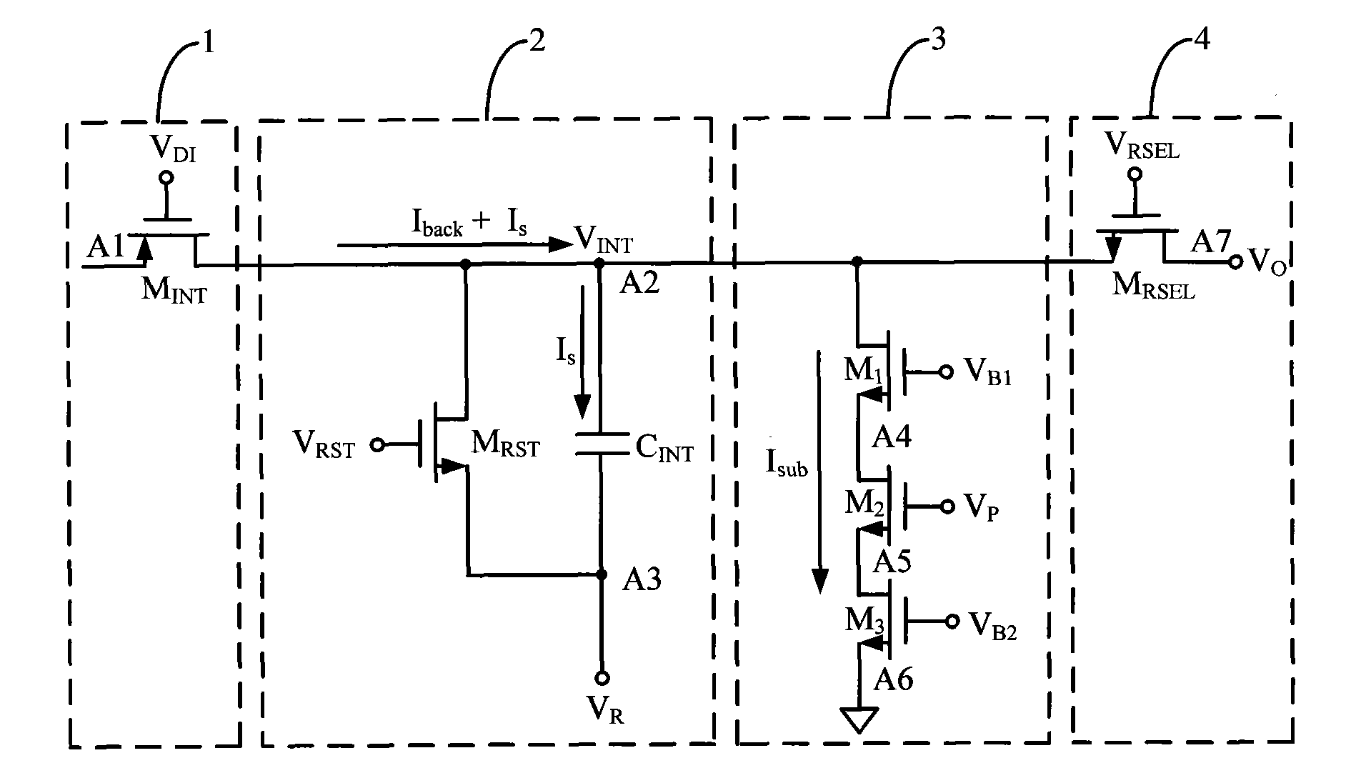 Stage background inhibiting infrared focal plane unit circuit