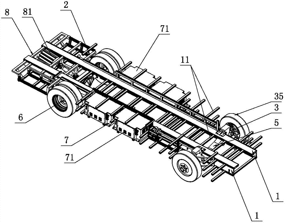 Pure electric automobile chassis system adopting light-weight coach chassis structure