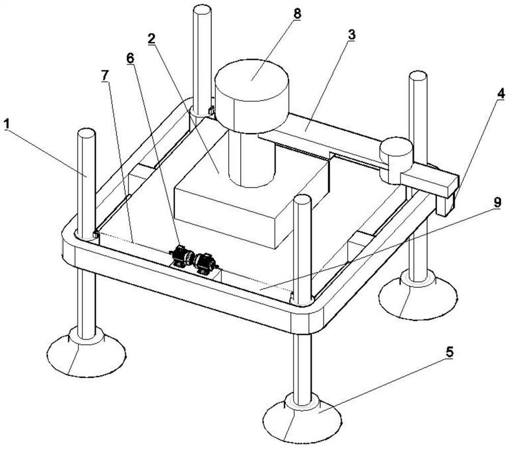 Four-pile positioning-based suction cup type wall-climbing paint spraying robot and working method thereof