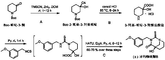 Bionic synthesis and preparation method of (+/-)-isomacahydantoin B
