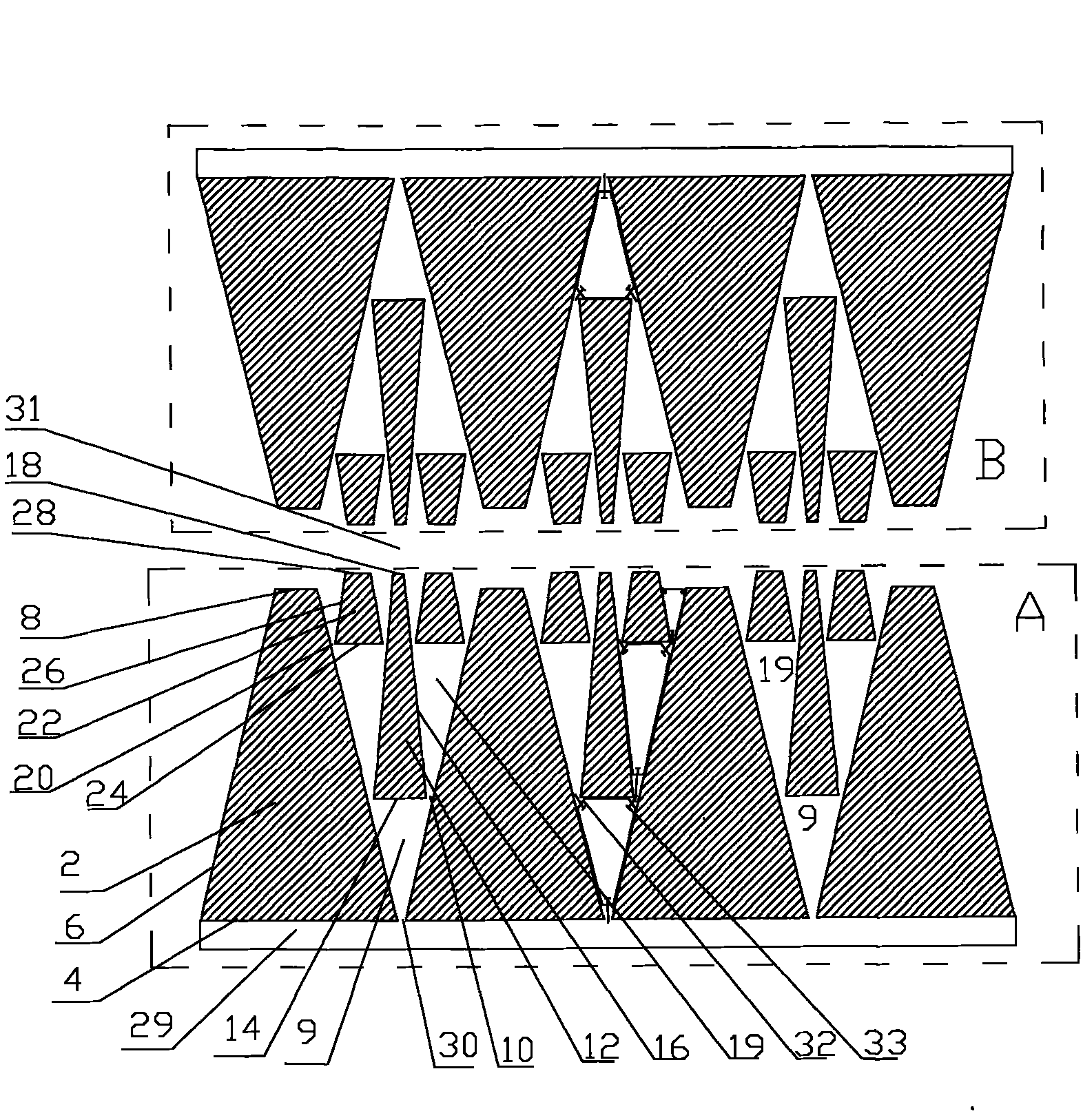 Multistage tunnel type strong-magnetism gradient gap separating oxygen enrichment system