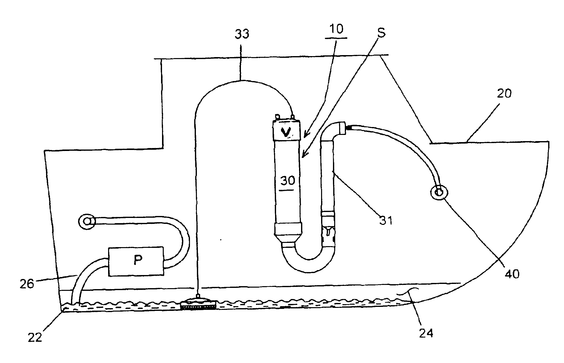 Pneumatic bilge liquid removal system and method therefor