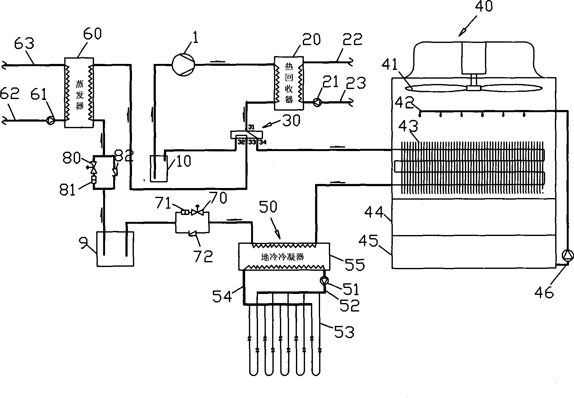 Composite multi-source central air-conditioning machine set using geothermal energy