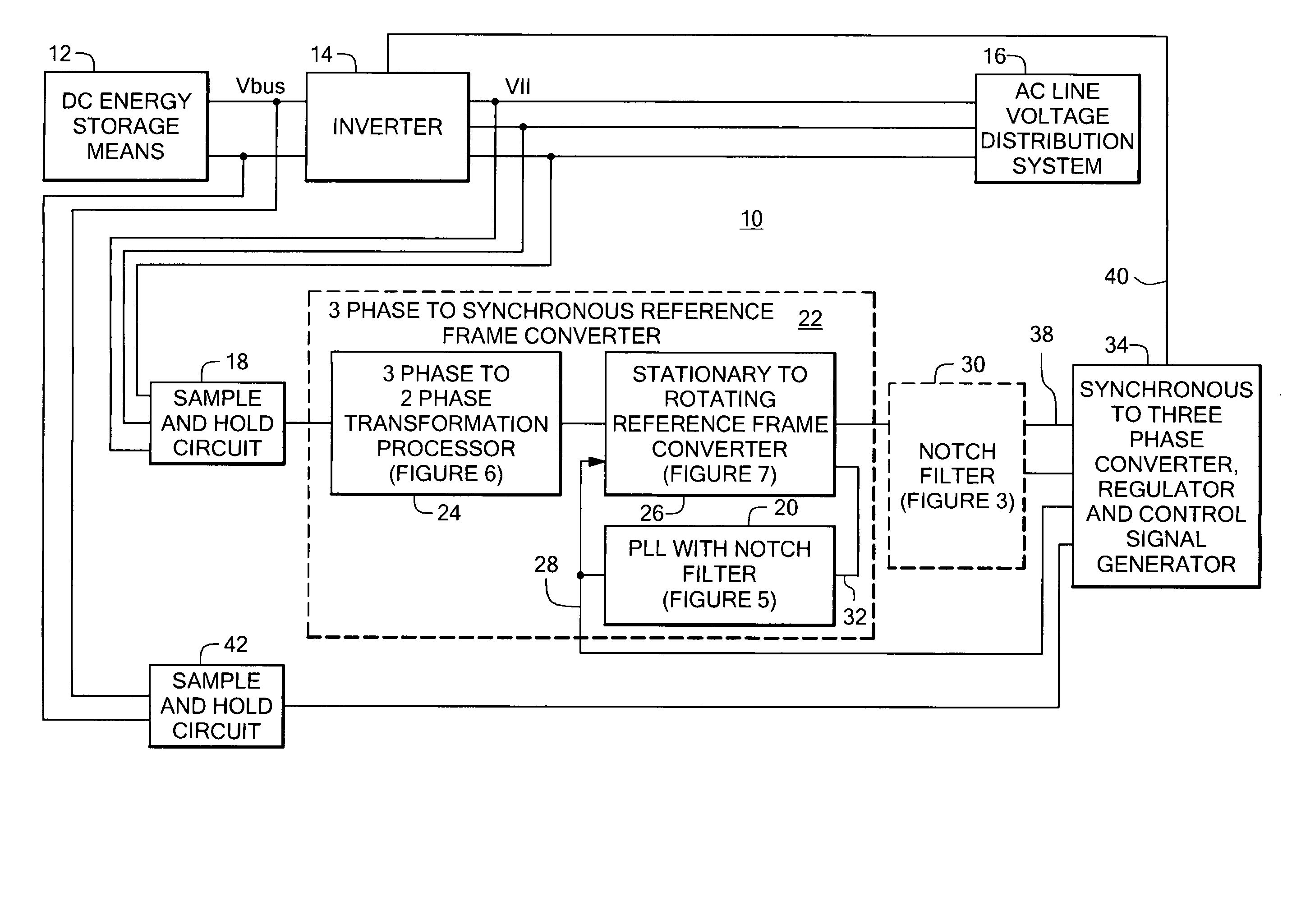 Power system having a phase locked loop with a notch filter