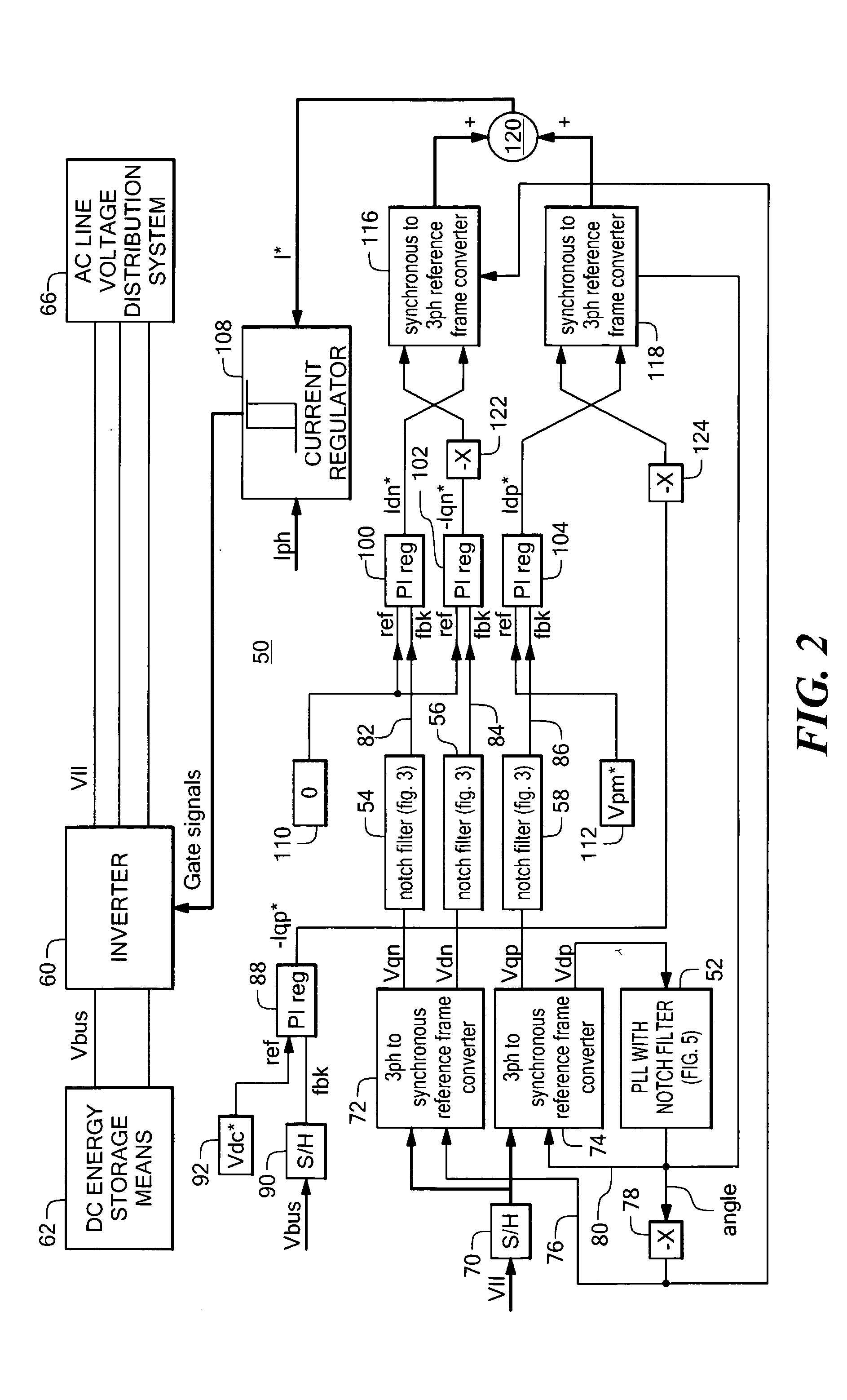 Power system having a phase locked loop with a notch filter