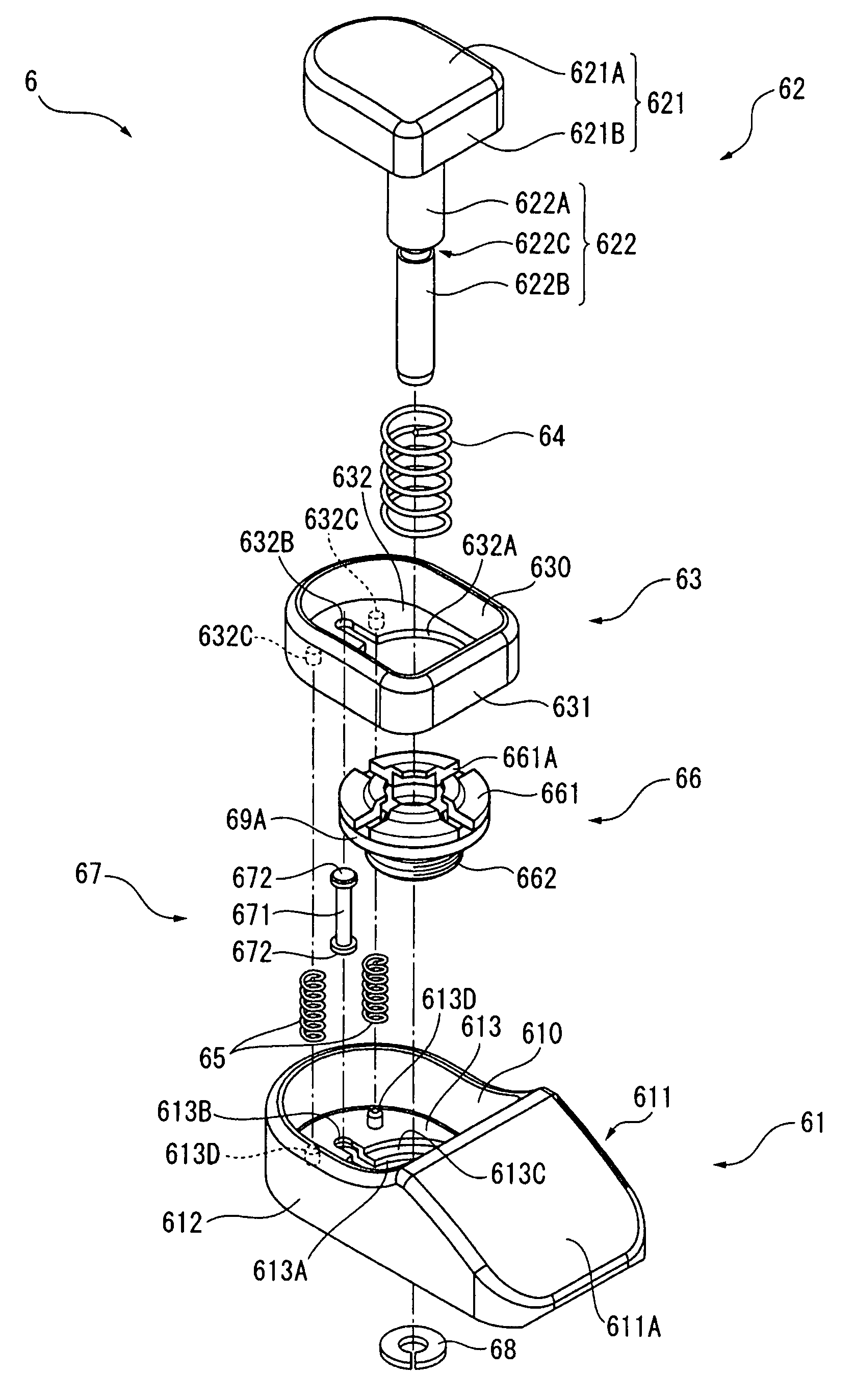 Button structure for a timepiece and a timepiece having this button structure