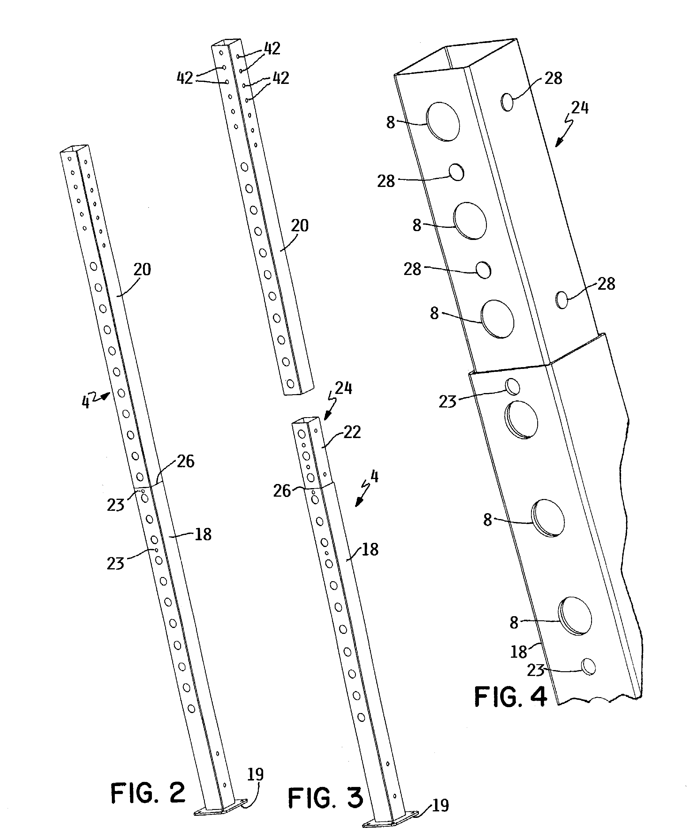 Exercise equipment frame having sectional structural members