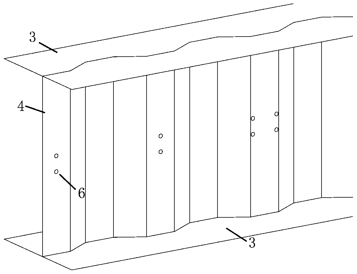 Waveform steel web composite beam structure with multi-section stiffening rib and construction method thereof