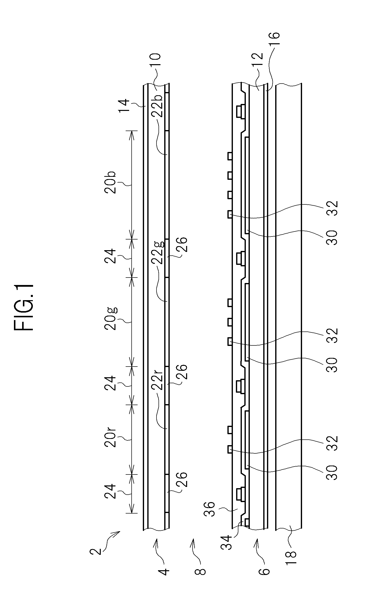 Liquid crystal display device with red, green and blue subpixels having different aperture ratios