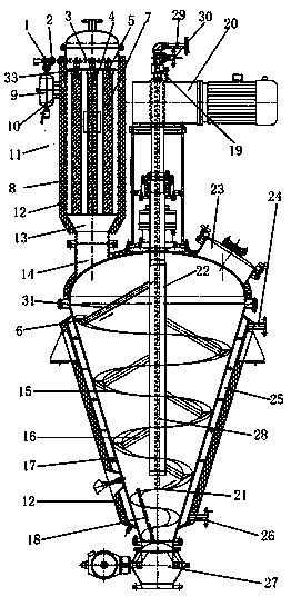 Filtering-type spiral-belt stirring and drying machine