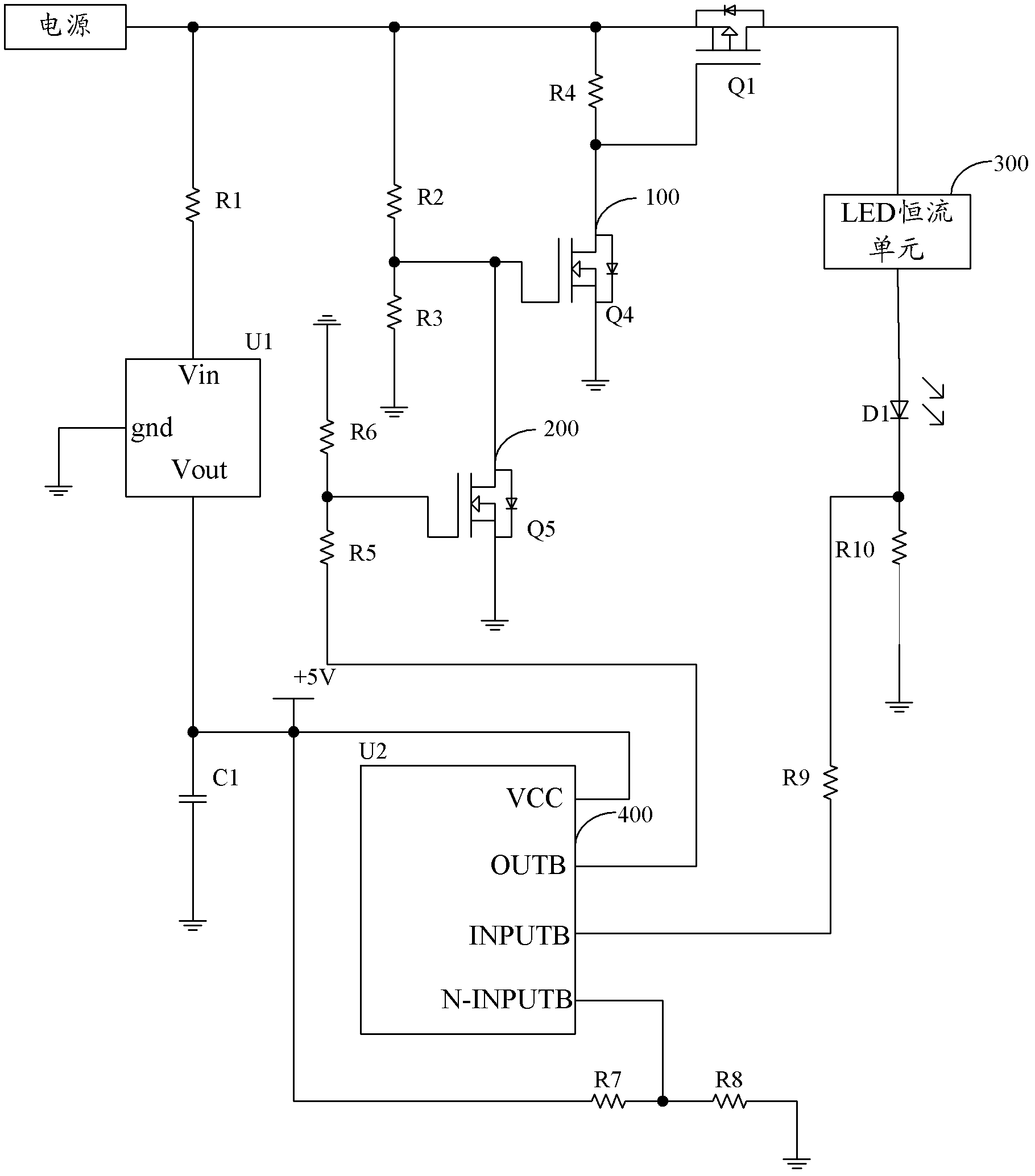 Light-emitting diode (LED) over current protection circuit and light fitting