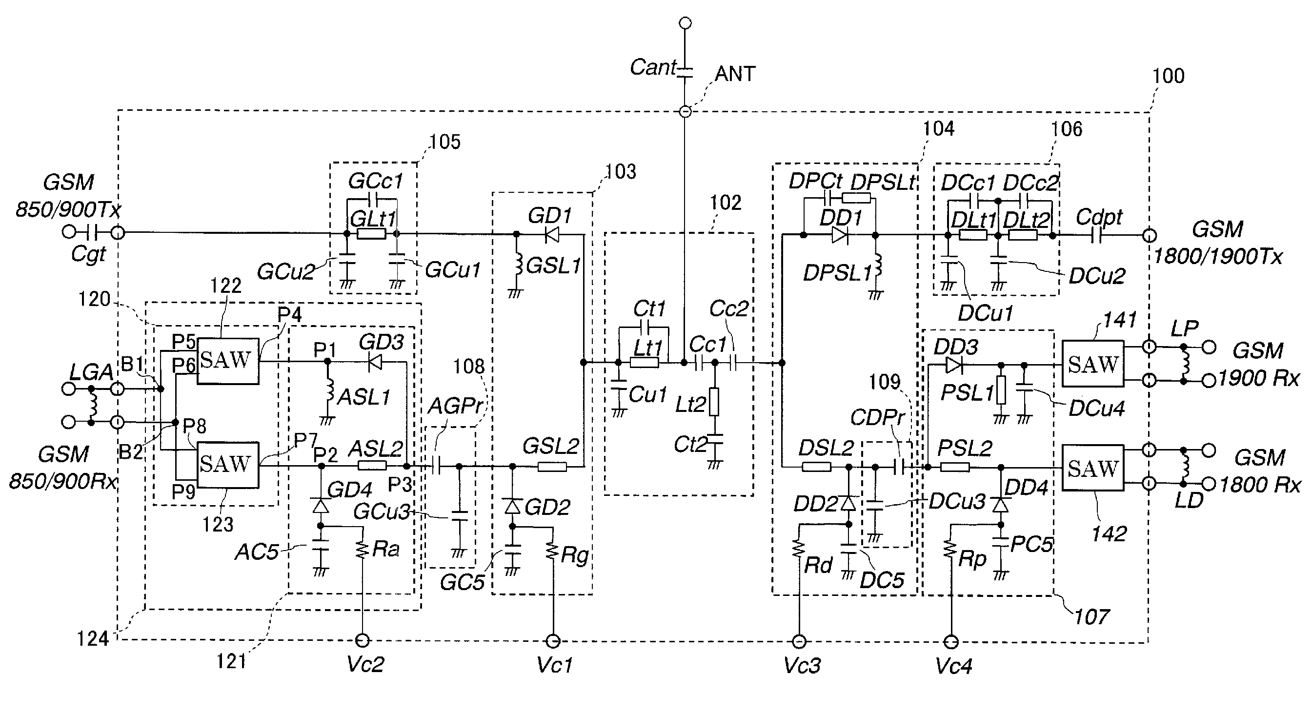Composite high-frequency component and mobile communication apparatus