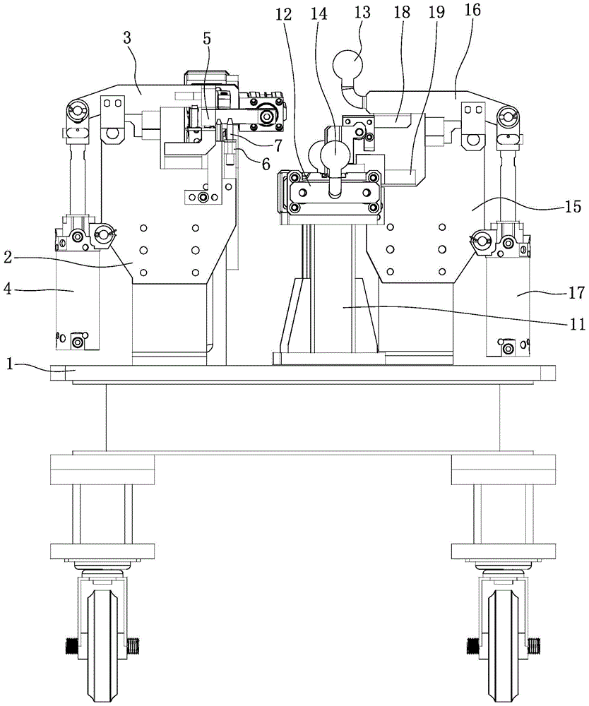 Front and back clamping mechanism for welding mounting bracket assembly of automobile steering column