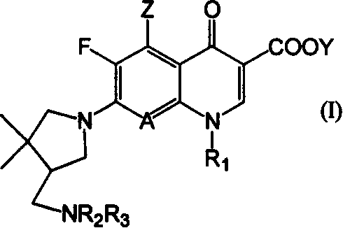7-(4,4-dimethyl 3-aminomethylpentazane-1-radicle) substituted, quinoline carboxylic acid derivative and its preparation