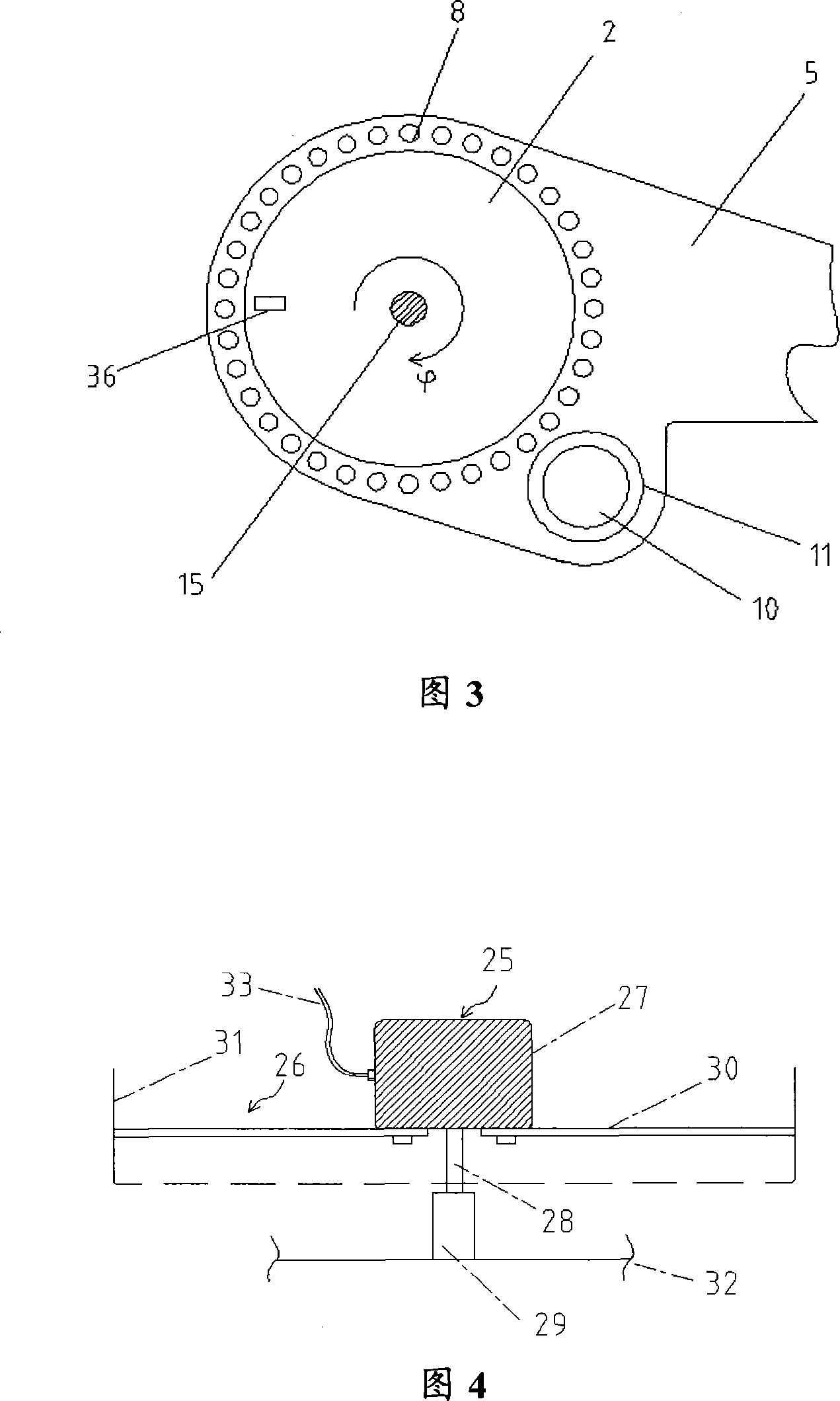 Turning angle detecting device for project vehicle turning table and project vehicle thereof