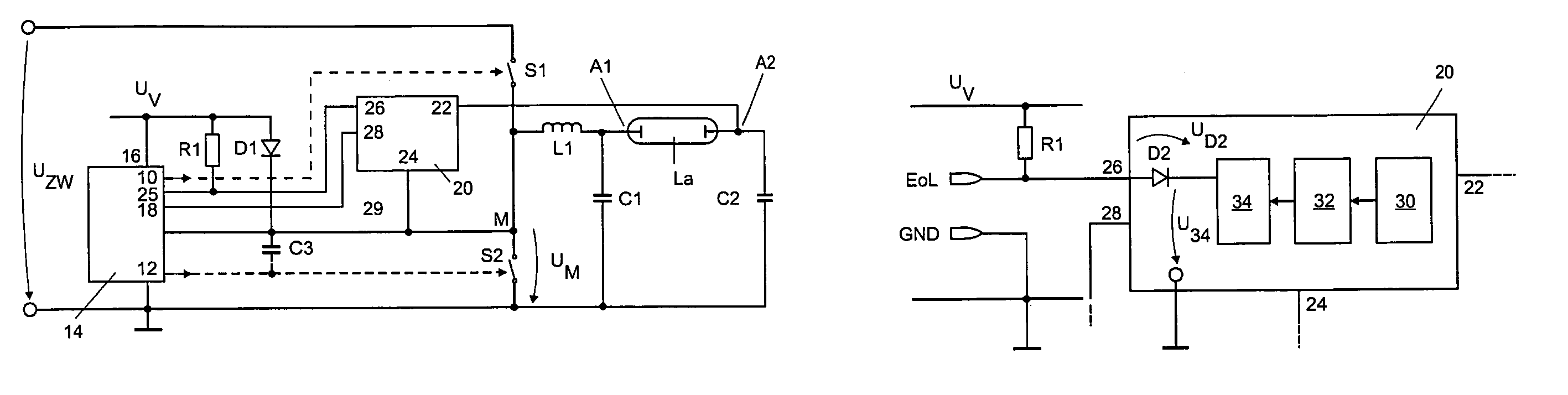 Electronic ballast for a lamp