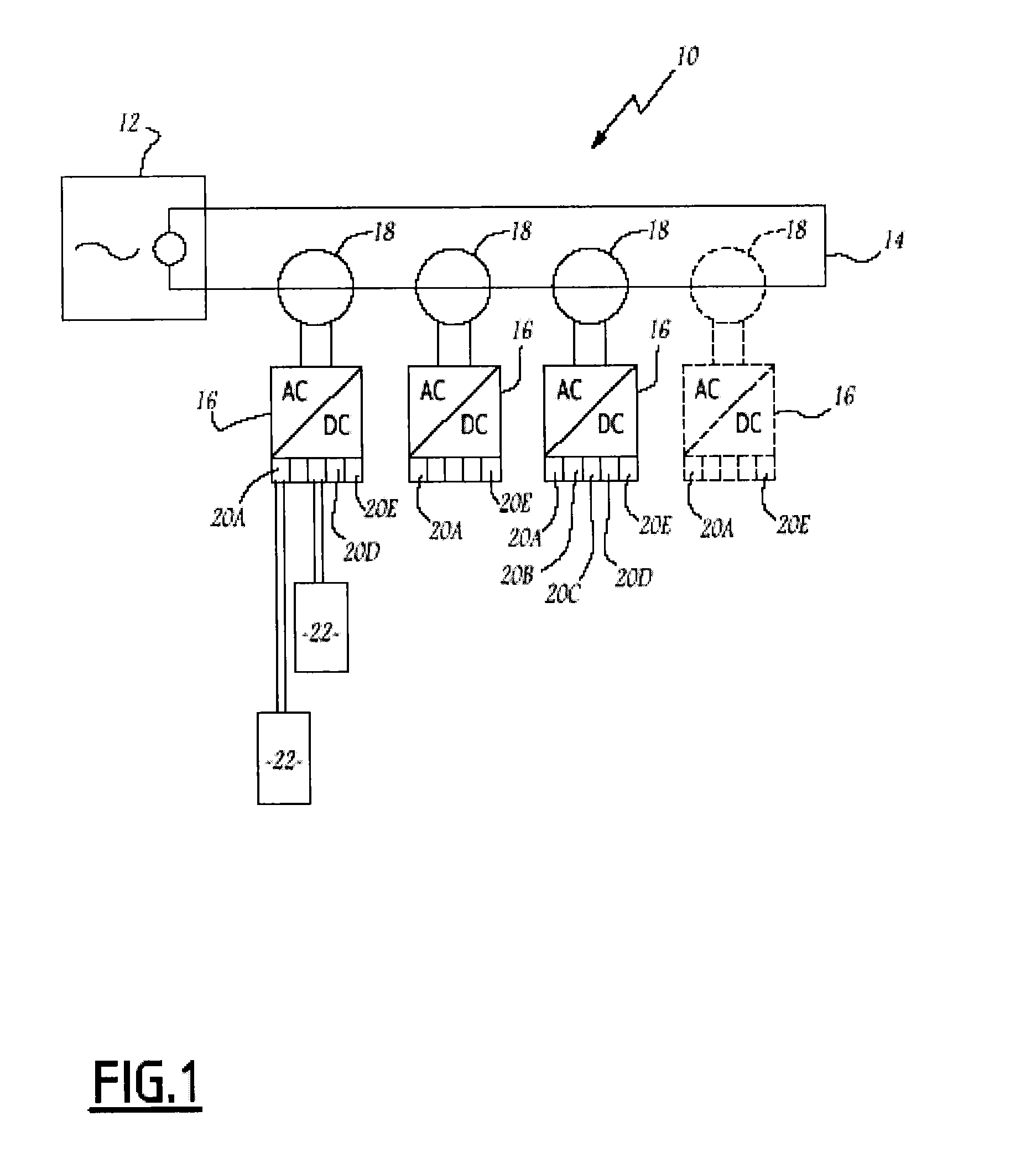 System for supplying direct electric power for at least two loads from an alternating electric power source and method for starting such a supply system