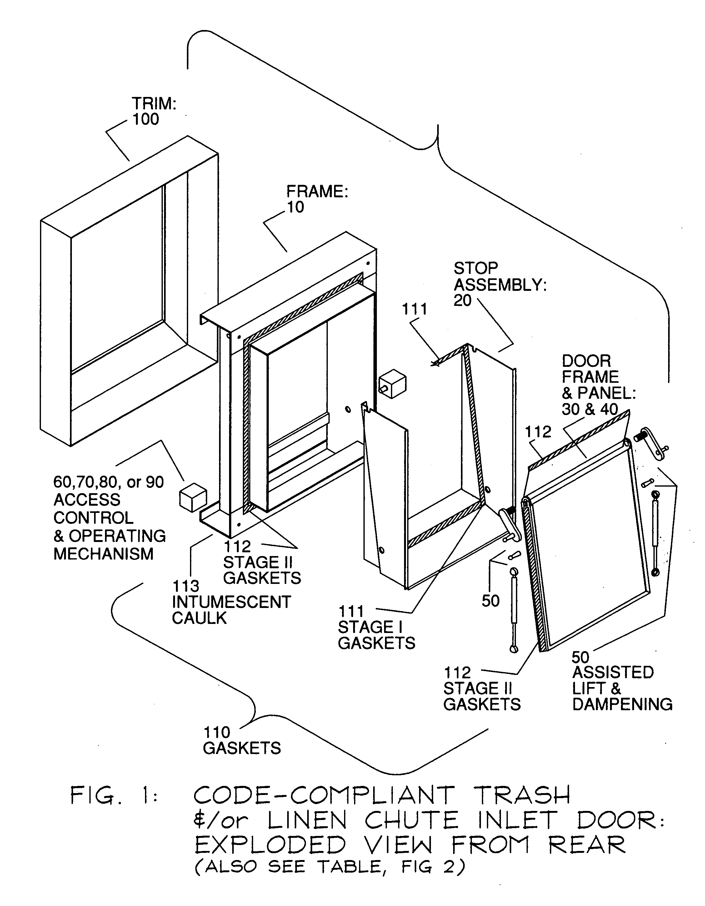 Code compliant, trash and/or linen chute inlet door