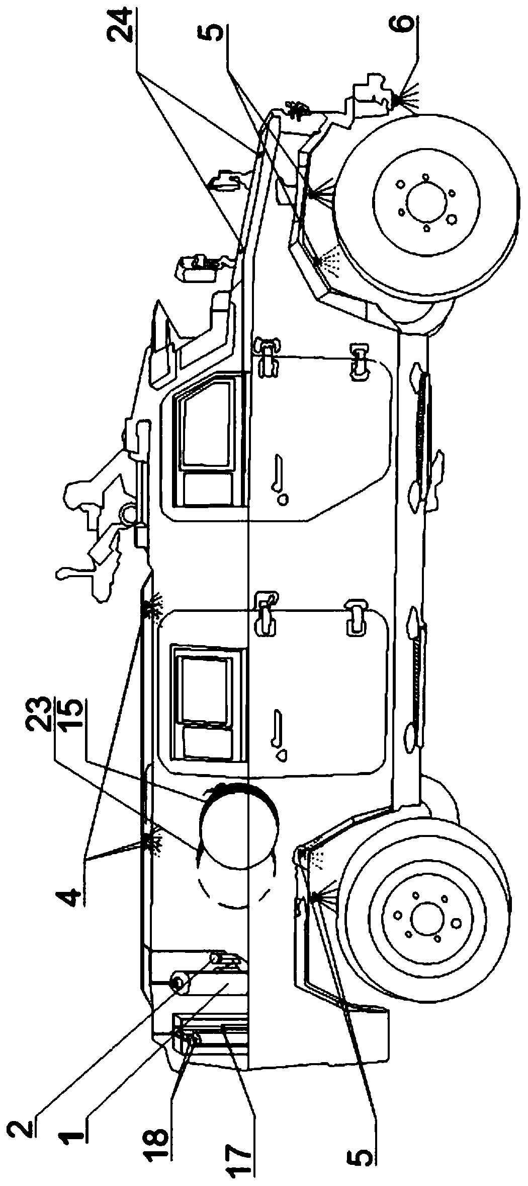 Vehicle-mounted protection fire extinguishing device for anti-riot armored vehicle