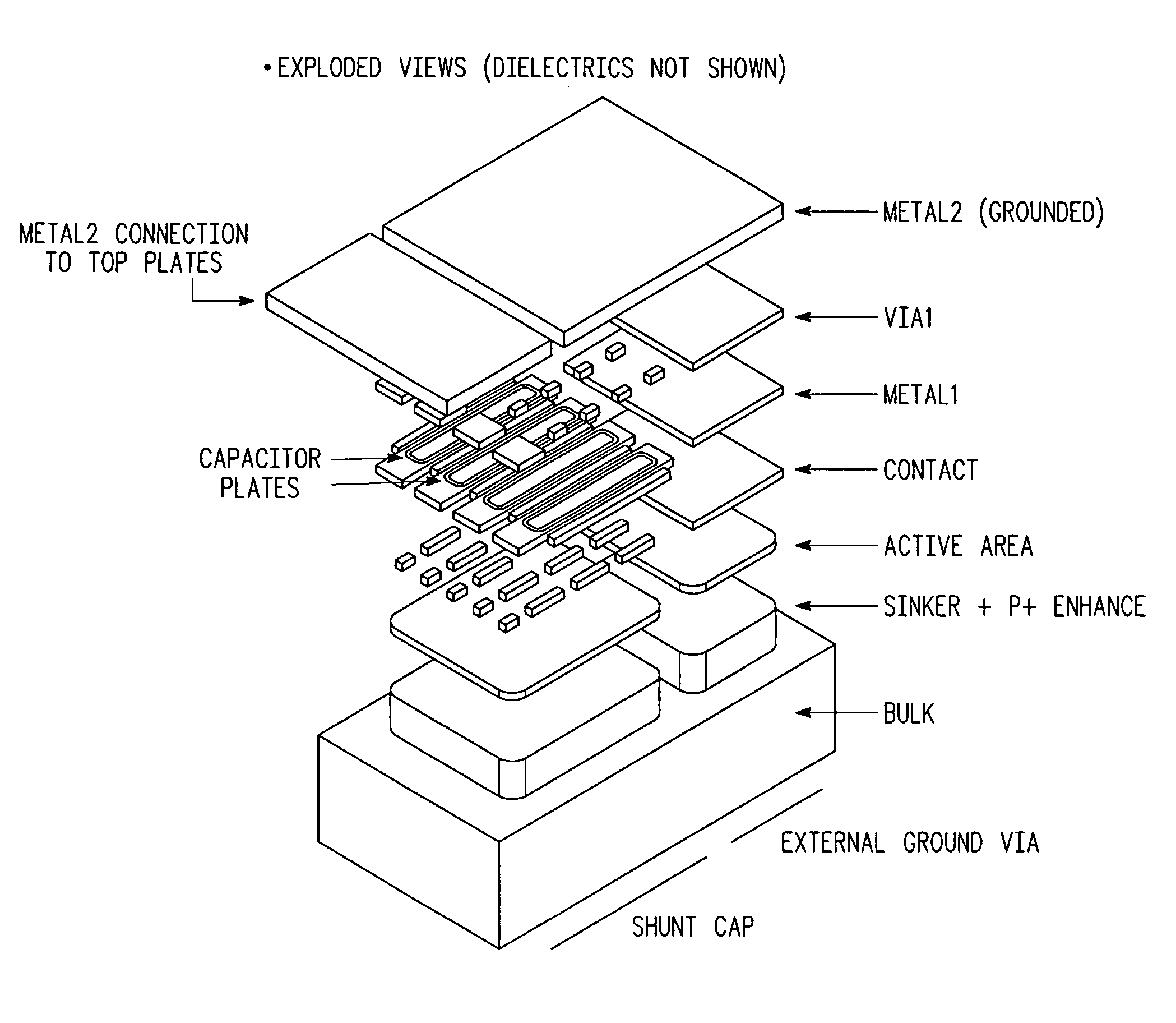 RF power transistor with large periphery metal-insulator-silicon shunt capacitor