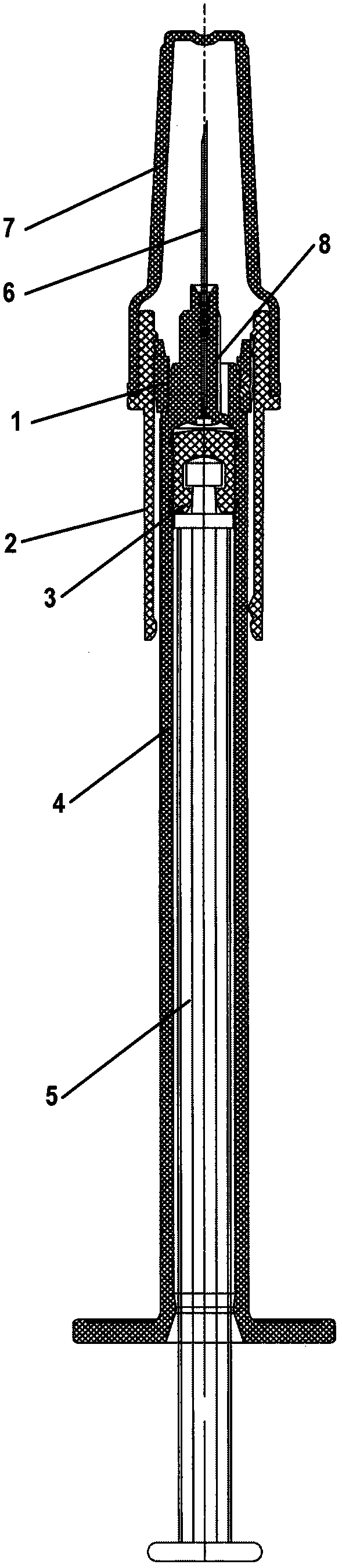 Sliding bush type needle head protection device and safety syringe