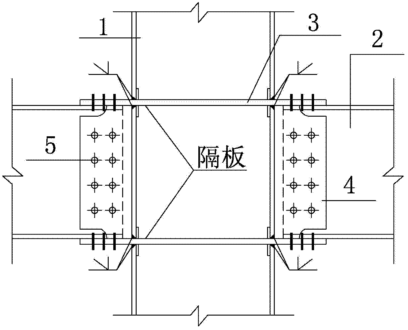 Rectangular steel tube concrete column and steel beam all-bolt connecting joint