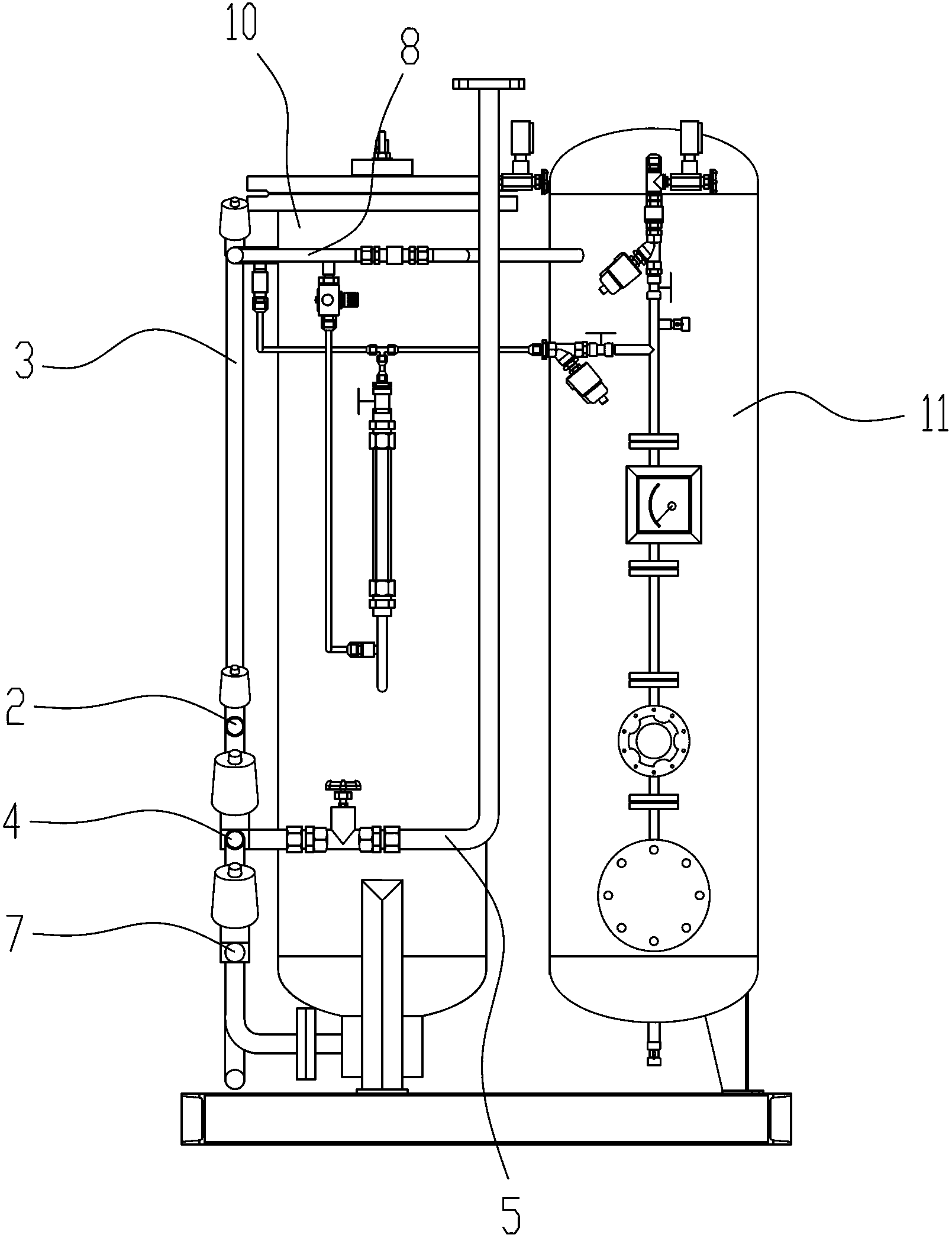 Pressure-sharing structure of double-tower-type gas separation equipment