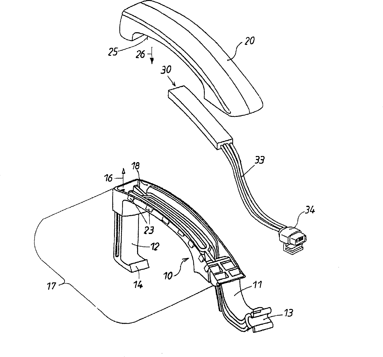 External handle on doors or hatches of vehicles