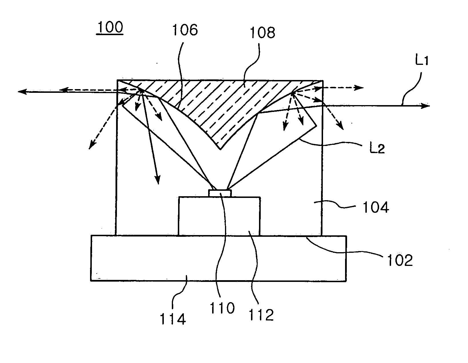 Side-emitting LED package having scattering area and backlight apparatus incorporating the LED lens