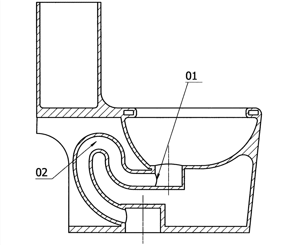 Energy-saving toilet with three-dimensional large-radian drainage elbow pipe