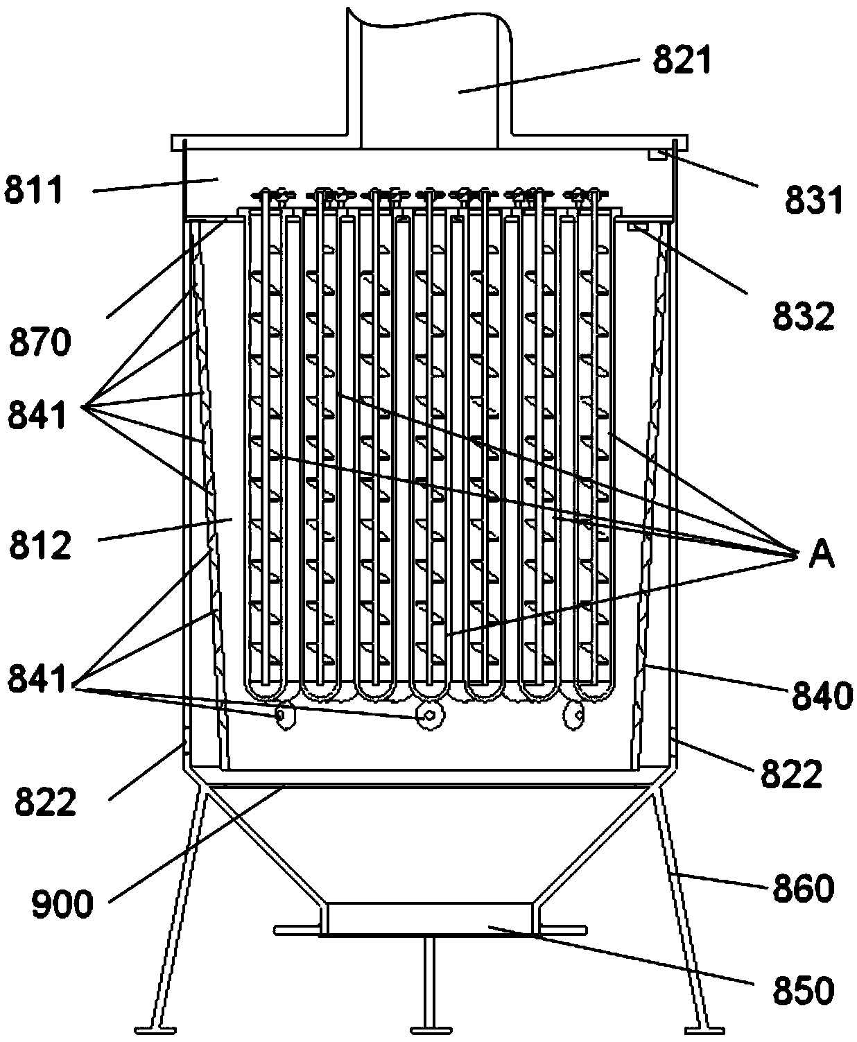Dust removal device and high-temperature waste gas treatment equipment