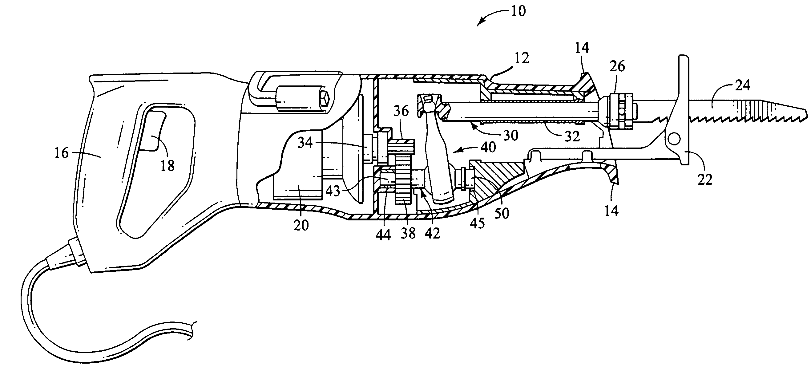 Anti-rotation drive mechanism for a reciprocating saw