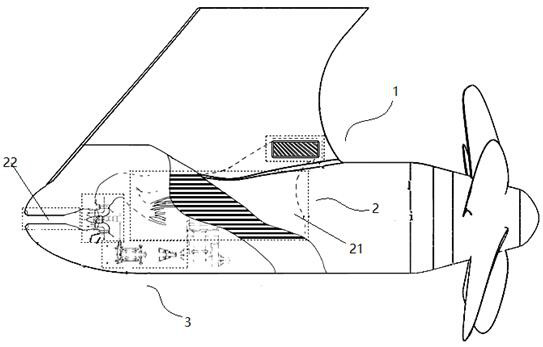 A suction-type drag suppression and auxiliary cooling device for a pod propeller