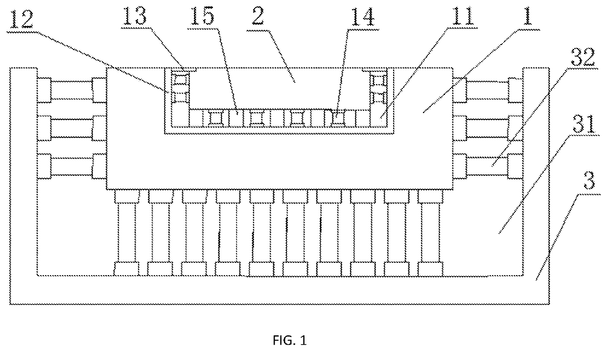 Embedded shaking table test device with heavy load capacity and extensible test frequency and area