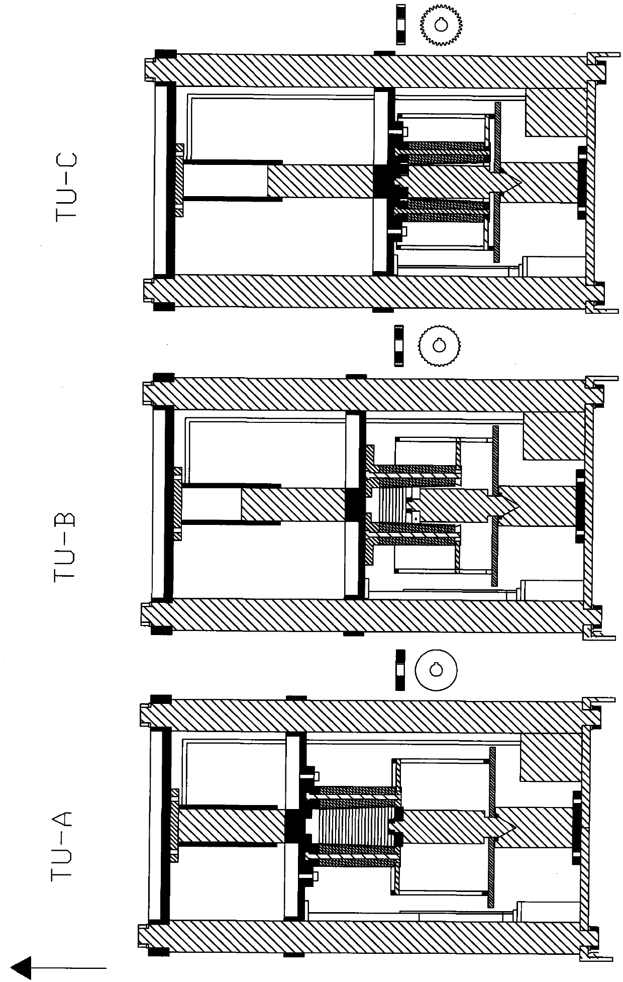 Hydraulic multi-head fixed rail echelon backing-off cutting cylindrical gear one-step molding equipment