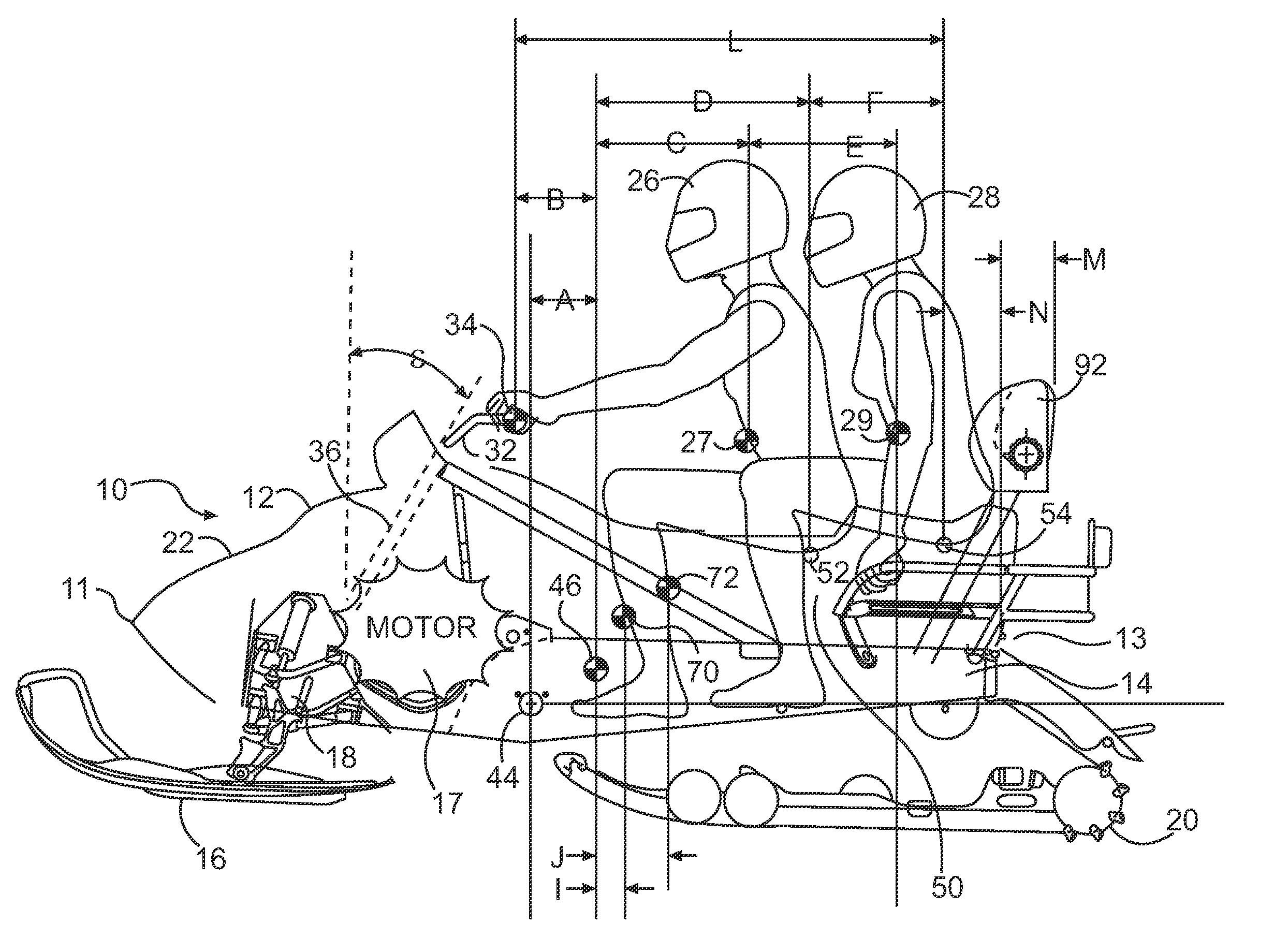 Snowmobile rider positioning