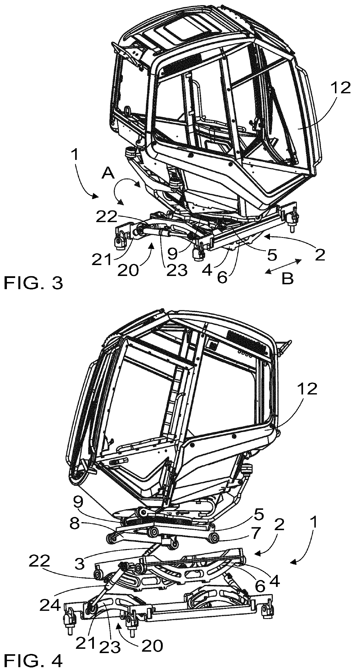 Arrangement and method for levelling a cab of a work machine