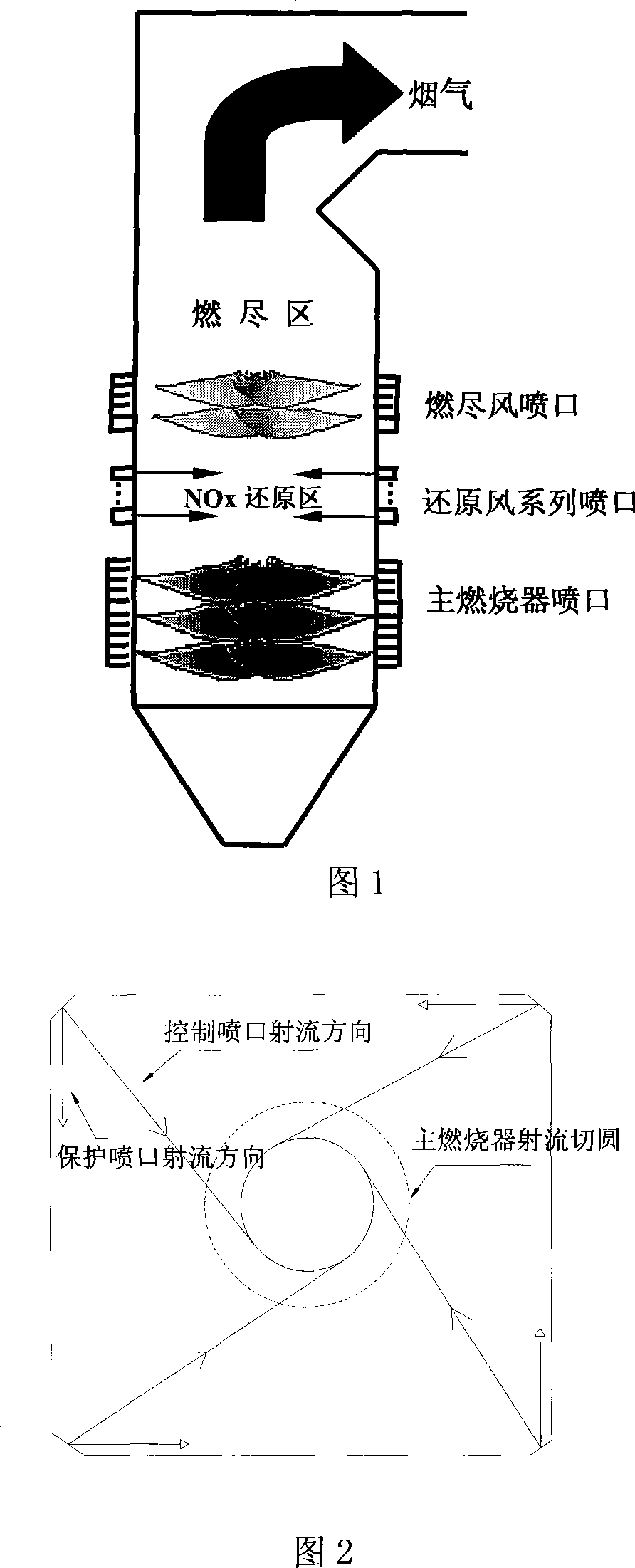 Method for controlling considerable coal-fired boiler NOx discharge by multilevel reduction wind